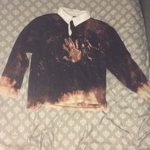 Custom bleached designed collar long sleeve shirt